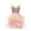 Party Dresses AngelsBridep Short Homecoming Dress Prom Ruffle Tulle Spaghetti Pärled Bodice paljetter Klänning 8 Graduation