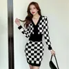 Robes tricotées pour femmes fille élégante rayée Patchwork longs pulls vêtements d'extérieur décontractés à manches longues robe mince femme automne hiver manteaux