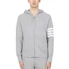 Men's Hoodies Hoodie High Quality 4-stripes Zip-Front Hooded Sweatshirt Fashion Brand Cotton Solid Color Casual Tops