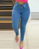 Jeans pour femmes Y5174 Mode européenne et américaine Casual Polyvalent Blue Zipper Denim Slim Fit Pantalon