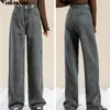 Women Pants Winter Fashion Korean Edition Style Versatile High midja rak cylinder Tjock fleece Wide Leg Jeans 240102