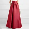 Kjolar lång mantel kjol elegant vintage satin maxi med höga midja fickor för kvinnor a-line golvlängd fast färg höst