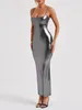 Casual Dresses Women Bodycon Maxi Dress Metallic Sleeveless Spaghetti Strap Backless Party Disco Club Cami