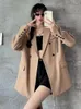 Ternos femininos insozkdg mulheres oversized jaqueta marrom bolso blazer lapela manga longa solto ajuste moda maré primavera outono 2024 casacos
