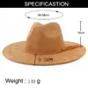 Zamszowy top kapelusz 95 cm szerokości brzegi fedora mężczyźni kobiety jesienne zima poczuć Jazz Hats Classic Church Fedoras Chapeau Sombrero Mjer 240102