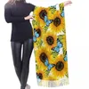 Scarves Autumn Winter Warm Sunflowers Butterflies Watercolor Painting Shawl Tassel Wrap Neck Headband Hijabs Stole