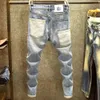 men denim jeans straight worn hole Europe and America classic old pants pantalones hombre y2k streetwear cargo 240102