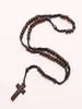 Hele Mannen Vrouwen Katholieke Christus Houten 8mm Rozenkrans Kraal Kruis Hanger Geweven Touw Ketting ZwartbruinBeigeligt bruin9097595