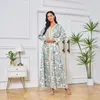 Etnische kleding Marokkaanse kaftan Abaya Ramadan Gurban moslim dames bedrukt kleurafstemming zacht en comfortabel temperatuurjurk Dubai lang