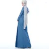 Abbigliamento etnico Ramadan Eid Abito musulmano all'ingrosso Dubai Moda Tessuto denim Abaya Maxi Abiti islamici a figura intera femminile Wy210