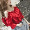 Women's Blouses WTEMPO Chic Short Sleeve Chiffon Shirt Women Summer Sexy Off Shoulder Strap Fashion Korean Solid Y2k Top StreetWear