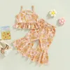 Clothing Sets FOCUSNORM Summer Kids Girls Clothes 0-5Y Flower Print Ruffled Camisole Elastic Flared Pants Set 2PCS