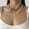 Anhänger Halsketten Y2k Kreative Mehrschichtige Emaille Herzförmige Halskette Für Frauen Böhmische Handgemachte Perlen Kette Chokers Großhandel Schmuck