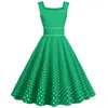 Lässige Kleider Frauen Vintage 1950er Jahre Hepburn Style Prom Cocktail Kleider elegante Polka Dot Print ärmellose Abendparty Weiß Maxi