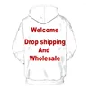 Hoodies masculinos DIY 3D Impresso Hoodie Homens Mulheres Moda Casual Tops Personalize Streetwear Personalidade Produtos Personalizados 6XL