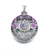 Chains 925 Silver Archaic Rhyme Pink Purple Flower Butterfly Pendant Enamel Round Necklace For Women Chinese Style Accessories Jewelry