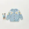 Lioraitiin 0-24 M geboren Baby Baby Meisje Casual Leuke Truien Lange Mouw O-hals Bloemen Gedrukt Breien Top 2 Kleuren 240103