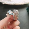 Klusterringar lihua ljus retro unik design Seahorse Ring Women Plated 18k Zircon Topa Blue Open