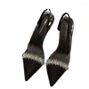 Sandaler Crystal Luxury Women High Heels Sexy Dress Party Shoes 2024 Summer Point Toe Slippers Brand Slingback Kvinnliga pumpar