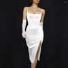 Casual Dresses Suninheart Elegant Summer Sain Dress Black Spaghetti Strap Bodycon Sexy Slit Club Party 2024 Women Clothing