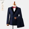 Herrdräkter blazers original design marinblå tvådelar kostymer för män för formella tillfällen.