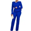 Women's Two Piece Pants 2 Women Sets 2024 Autumn Winter Fashion OL Ruffled V-Neck Long Sleeve Top Matching Set Office Lady Suit Outfits