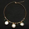 Colliers Y.YING Naturel Culture Blanc Coin Perle De Pomme De Terre Perle Cz Pave Collier De Charme Ras Du Cou 15"