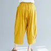 Pantaloni da donna #1145Donna alla caviglia Primavera Cotone Lino Donna Bianco Giallo Elastico in vita Alta Sciolto Femminile Stile Cina