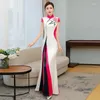 Etnisk kläder kinesisk klänning qipao sexig satin cheongsam elegant mandarin krage vietnam ao dai long classic vestidos klänning 12738