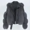 OFTBUY réel manteau de fourrure gilet veste d'hiver femmes naturel fourrure de renard en cuir véritable vêtements d'extérieur détachable Streetwear Locomotive 240102