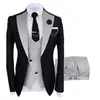 Erkekler Takımlar Zarif Gri (Blazer Vest Pantolon) Butik Tek Düğme İş Ofisi Düğün Ziyafet Moda Erkek 3 Parça Set