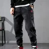 Harem Pants Great Casual Student Trousers Pockets Men Jeans Solid Color for Daily Wear 240102