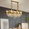 Lampadario di cristallo con nappe a LED Lampadario moderno in acciaio inossidabile sospeso Lustro Oro Lampada a sospensione rotonda lunga per soggiorno