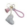 Exquisite Diamond heart tassel car key chain lovely men women cute creative pendant heart-shaped bag ornaments.