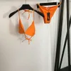 Kvinnors spårdräkter Summer Bikini Split baddräkt Porträtt Guldknapp Dekorativ bakbh -underkläder+triangel thong