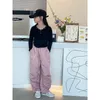 Trousers Girls Pleated Workwear Pants For Autumn 2024 Children's American Jazz Dance Loose Wide Leg Parachute