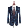 Blazers 2018 nouvelle mode bleu marine hommes veste de costume Style britannique costume robe hommes imprimé vestes formelle hommes vêtements