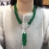 Chains Style 2rows Green Jade Tassel Necklace Micro Inlay Zircon Accessories Clasp Fashion Jewelry