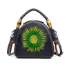 Borse da sera Borsa a tracolla da donna in vera pelle Messenger Borsa a tracolla in rilievo Borsa a forma di fiore del sole in rilievo Designer femminile in vera pelle di vacchetta Una spalla