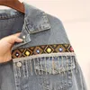 Printemps lâche Vintage ethnique broderie gland Jeans veste femmes effiloché bleu Denim veste à manches longues vêtements d'extérieur décontractés 240103