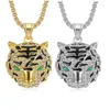 Chains ULJ HIPHOP Jewelry Stainless Steel Color-Preserving NO Rust Gold-plated Rhinestone Tiger Head Pendant Necklace