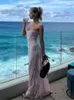 2023 NOVEDAD DE VERANO Mujer tirantes finos encaje hueco corte bajo Sexy A-lin falda larga playa vacaciones moda Vestidos 240103