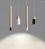 Lampy wiszące nowoczesne krótkie minimalistyczne kreatywne oprawę oświetleniową drewnianą nordycką domową sypialnię sypialnia Prosta czarna żelazna lampa
