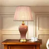 Lampes de table SAMAN Céramique Rose Luxe Cuivre Bureau Lumière Tissu Pour La Maison Salon Salle À Manger Chambre Bureau