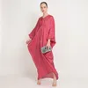 Ubranie etniczne luźne batwing rękaw długą sukienkę Malaysia Bliski Wschód Kobiet szlafroki solidne plisowane v szyja imperium swobodna suknia Summer 2024