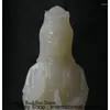 Figurine decorative 14 "Cina Giada Bianca Naturale Scultura Avalokitesvara Boddhisattva Vaso Scultura