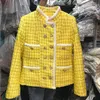 S-XL High Quality Fashion Customized Fabric Tassel Thin Chain Pocket Rhinestone Button Loose Women's Jacket Coat 240111