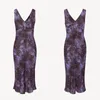 Robes décontractées Femmes Rétro Violet Léopard Imprimer Deep V Tank 2024 Mode Été Dames Sans Manches Slim Soie Robe Mi-longue