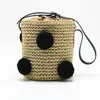 Abendtaschen Kirsche Pompon Sommerstil Zylinder Handtaschen Böhmische Boho Haarstrohtasche Thai gewebter Strand