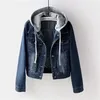 Women Jacket Women's Short denimjacka Spring och Autumn Long Sleeve Women Slim Hooded Jacket Plus Size S-5XL 240102